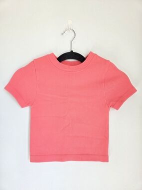 JoyLab Coral Ribbed Short Sleeve Cropped Top XS Seamless Activewear Tee